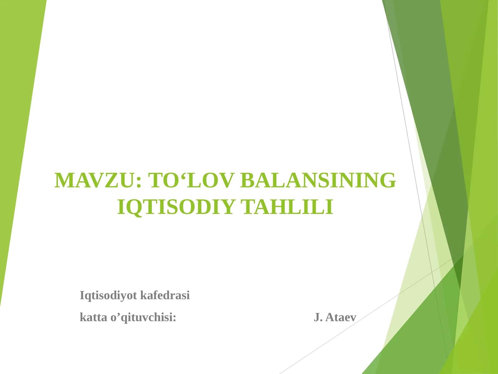 TO‘LOV BALANSINING IQTISODIY TAHLILI 1
