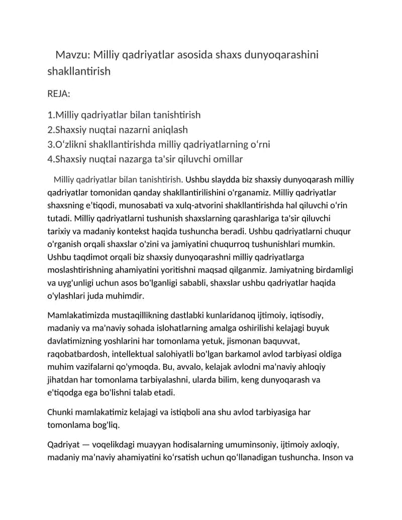 Milliy qadriyatlar asosida shaxs dunyoqarashini shakllantirish 1