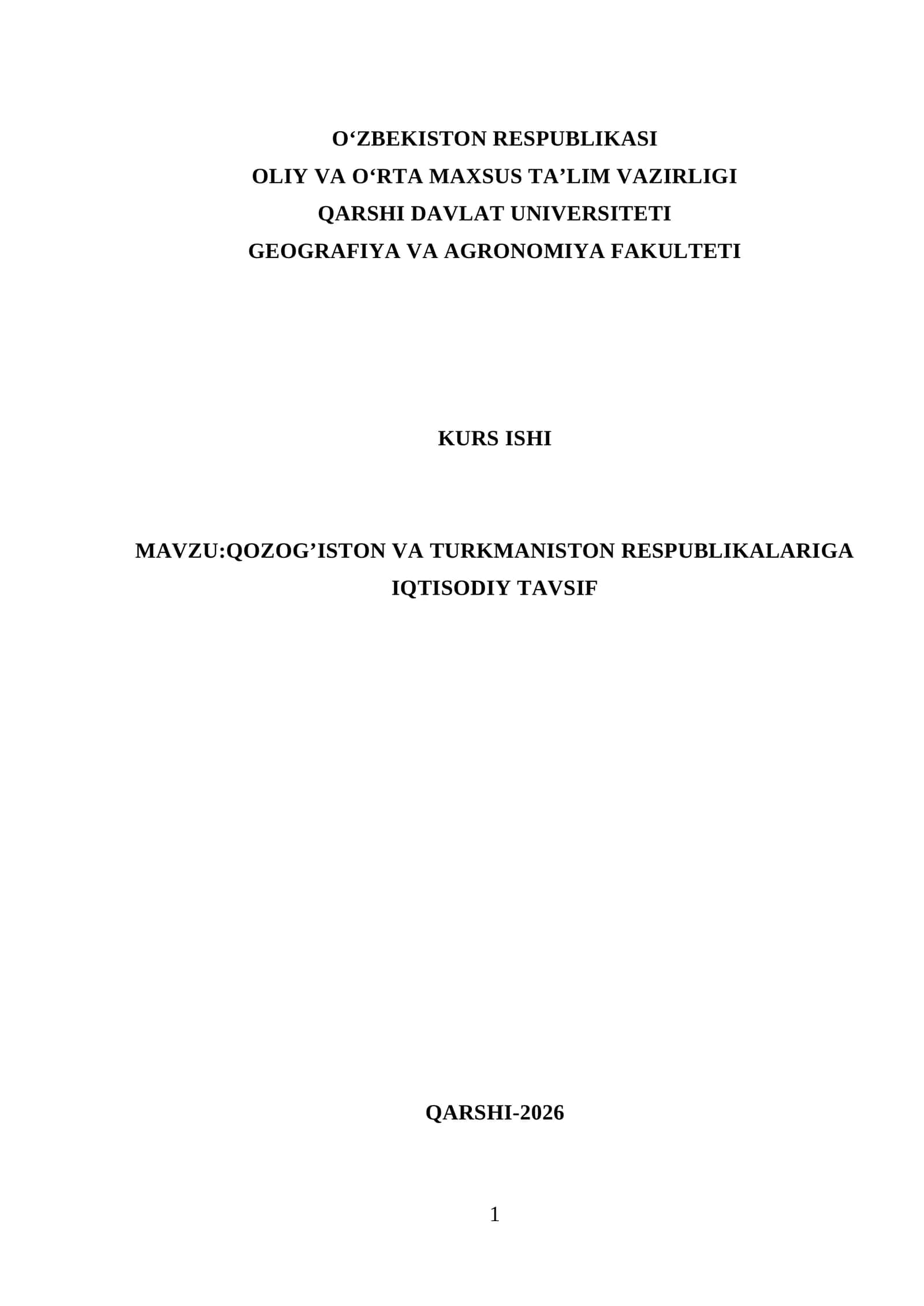QOZOG’ISTON VA TURKMANISTON RESPUBLIKALARIGA IQTISODIY TAVSIF 1