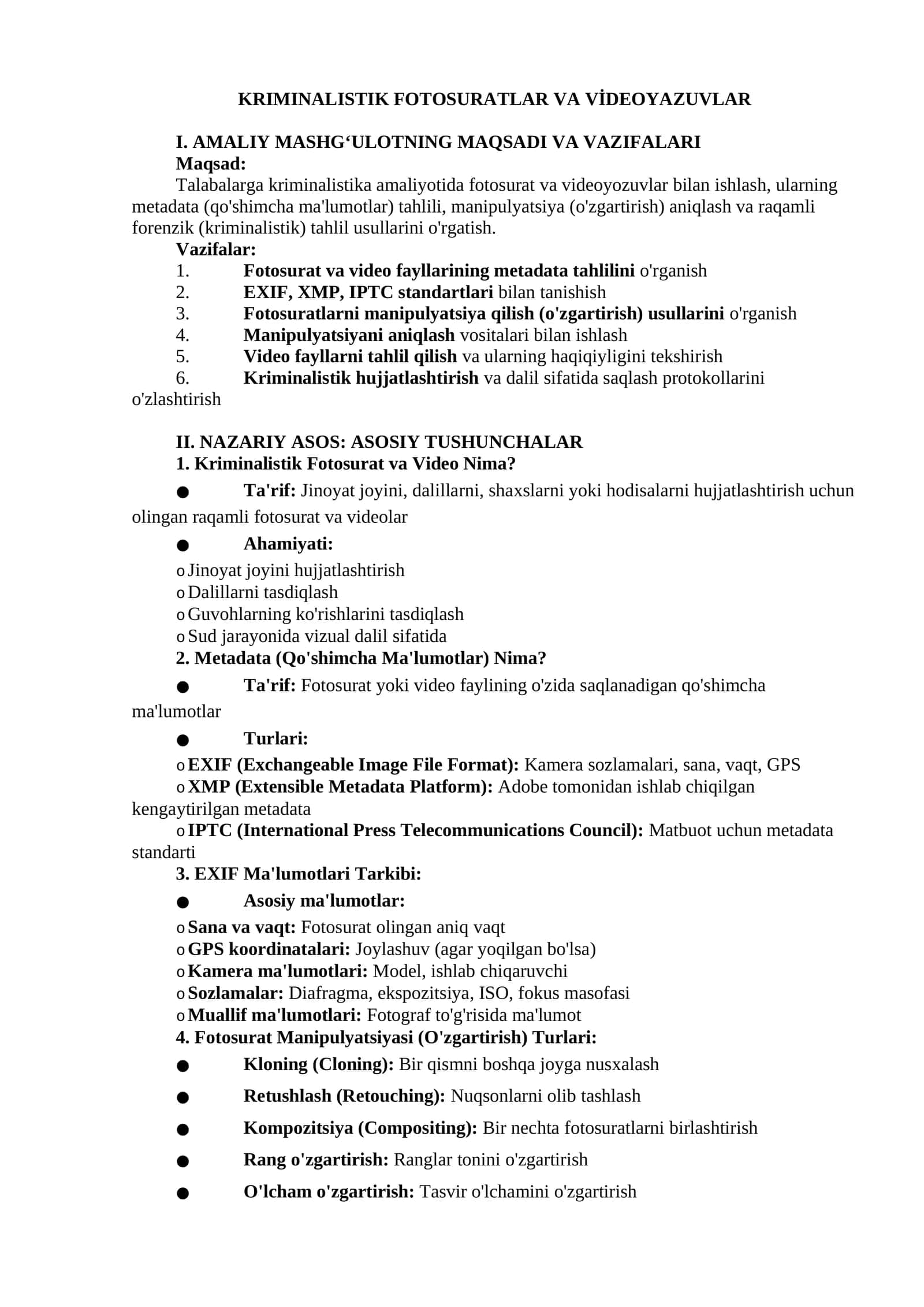 KRIMINALISTIK FOTOSURATLAR VA VİDEOYAZUVLAR 1