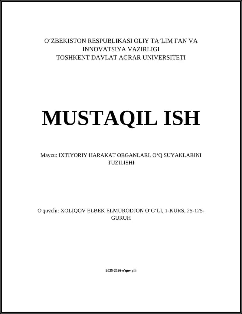 IXTIYORIY HARAKAT ORGANLARI. O‘Q SUYAKLARINI TUZILISHI 1