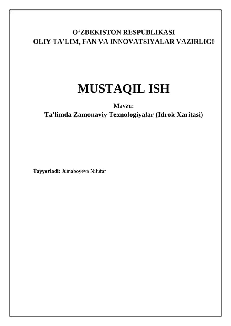 Ta'limda Zamonaviy Texnologiyalar (Idrok Xaritasi) 1