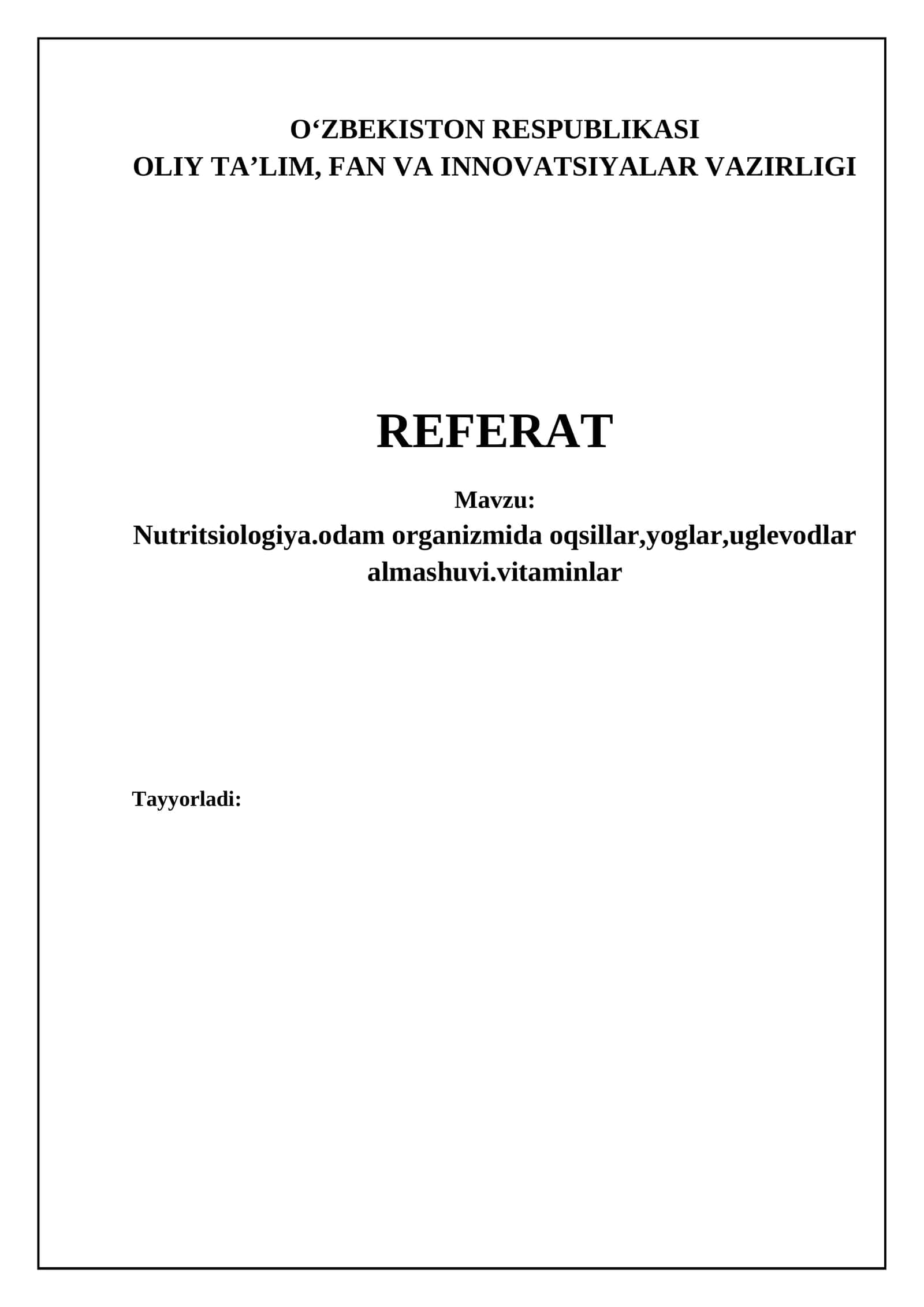Nutritsiologiya. Inson organizmida oqsillar, yog'lar, uglevodlar almashuvi.vitaminlar 1
