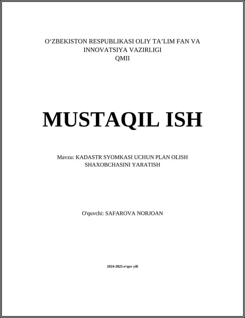 Kadastr Syomkasi Uchun Plan Olisg Shaxobchasini Yaratish 1