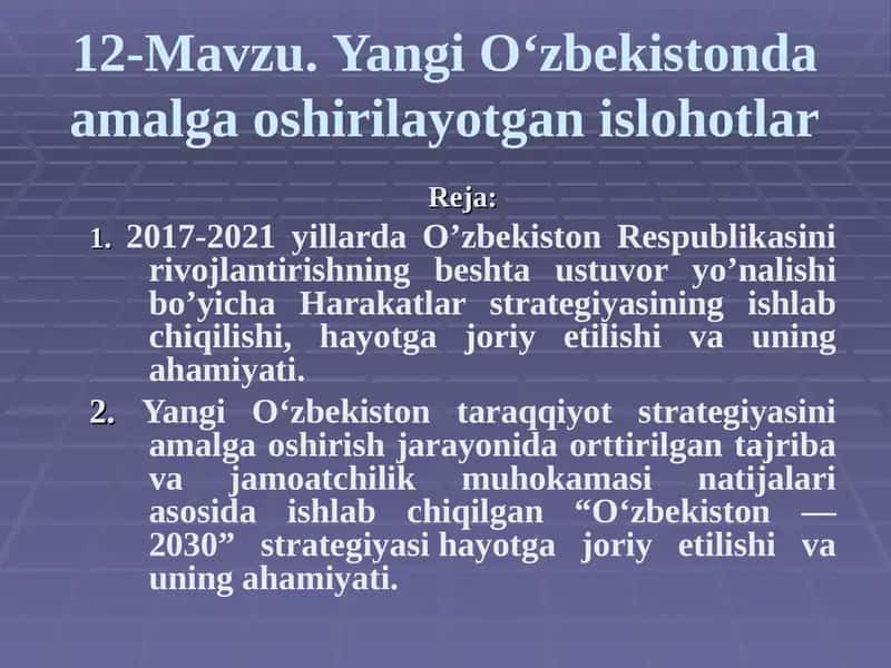 Yangi O‘zbekistonda amalga oshirilayotgan islohotlar 1