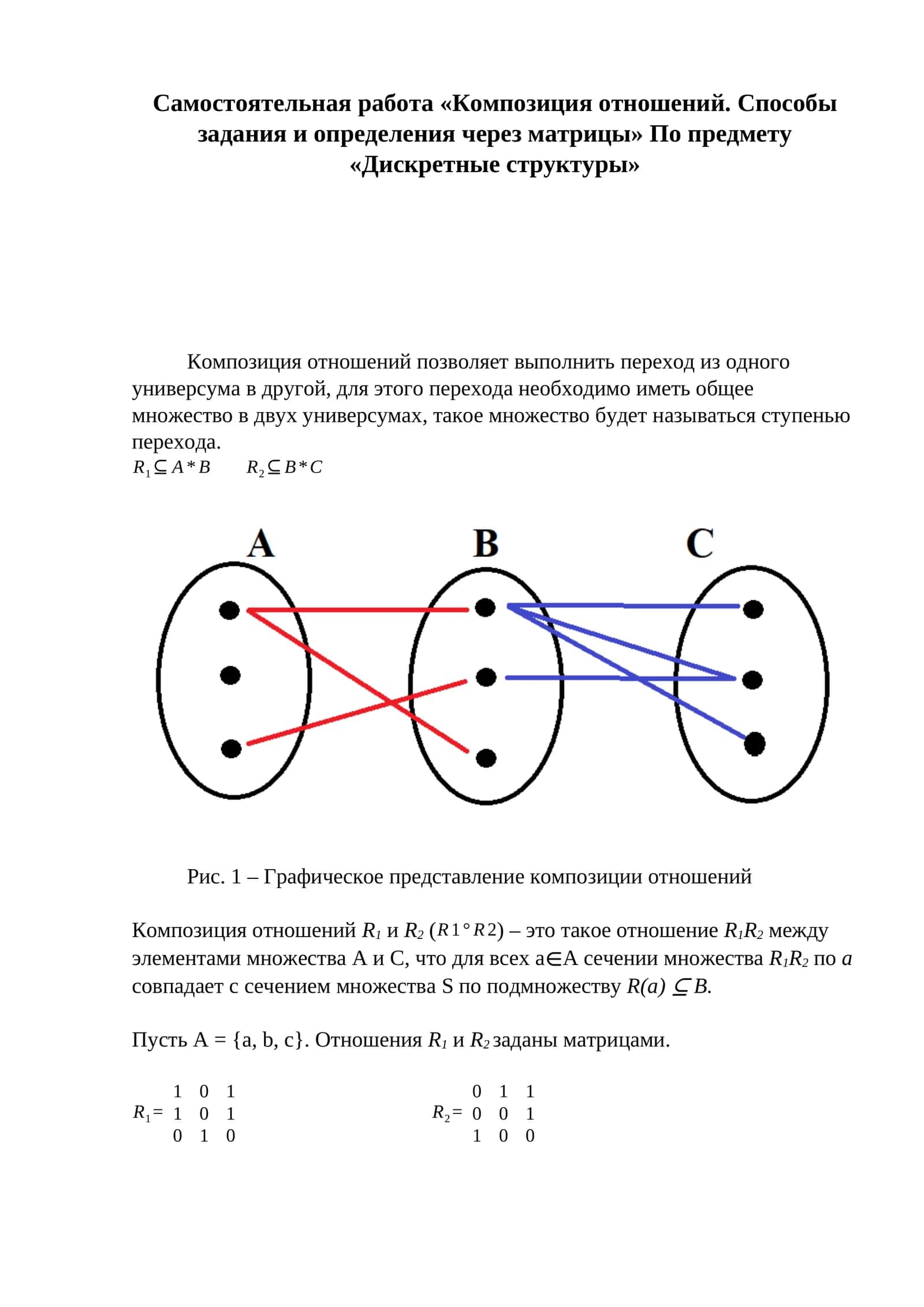 Композиция отношений. Способы задания и определения через матрицы 1