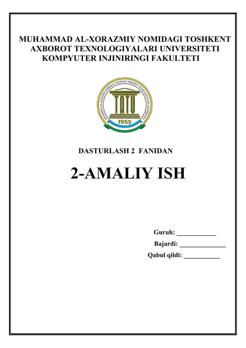 Assotsiativ konteynerlar bo’yicha amaliy topshiriq set va multiset sinflaridan foydalanib, amaliy dasturlar yaratish 1