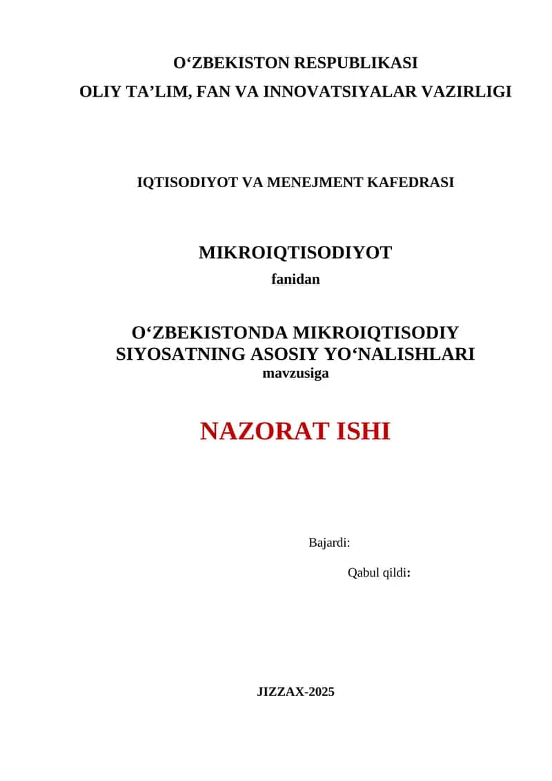 O‘ZBEKISTONDA MIKROIQTISODIY SIYOSATNING ASOSIY YO‘NALISHLARI 1