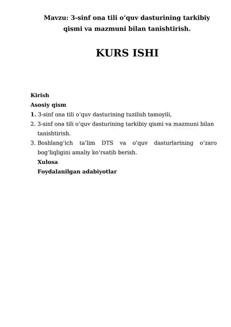 3-sinf ona tili o‘quv dasturining tarkibiy qismi va mazmuni bilan tanishtirish
