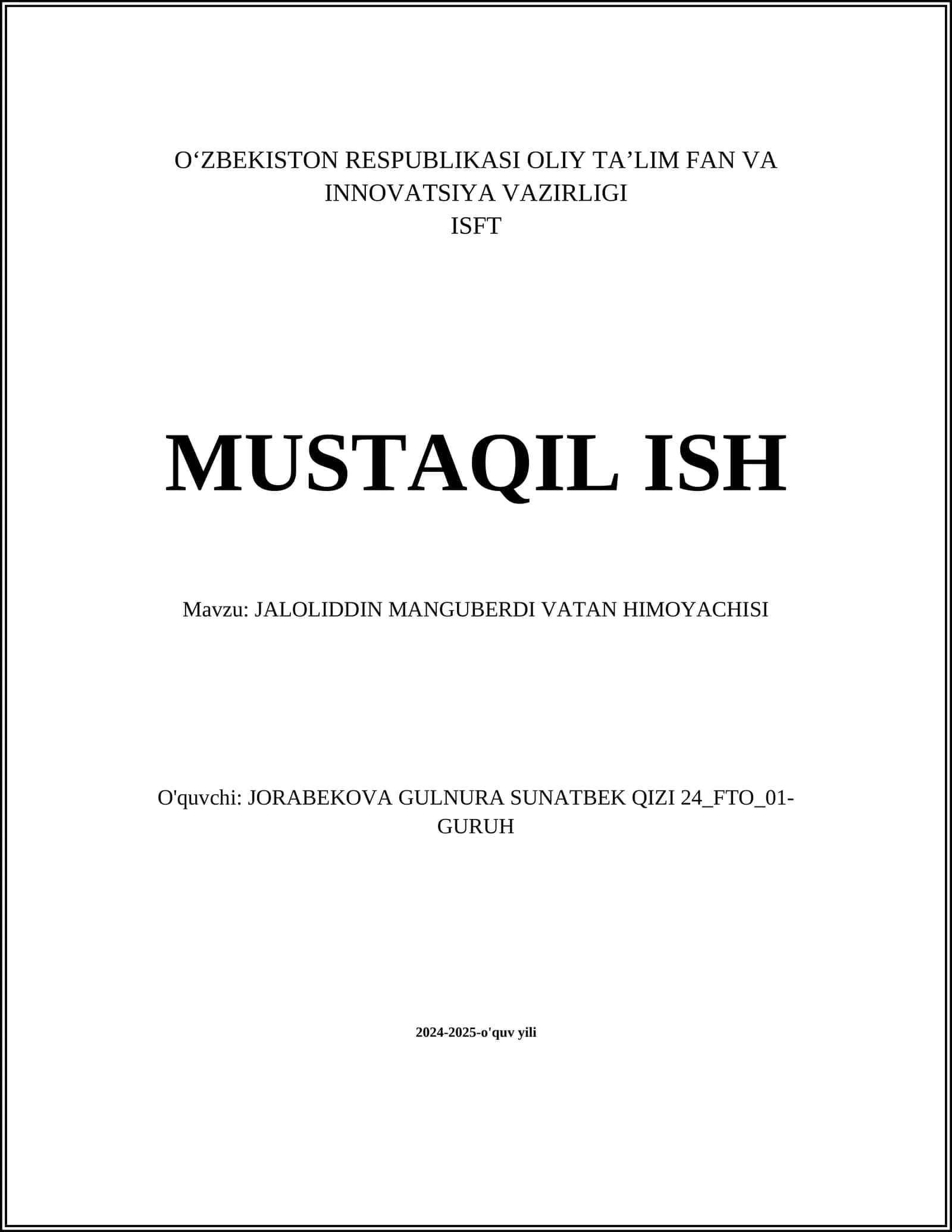 JALOLIDDIN MANGUBERDI VATAN HIMOYACHISI 1