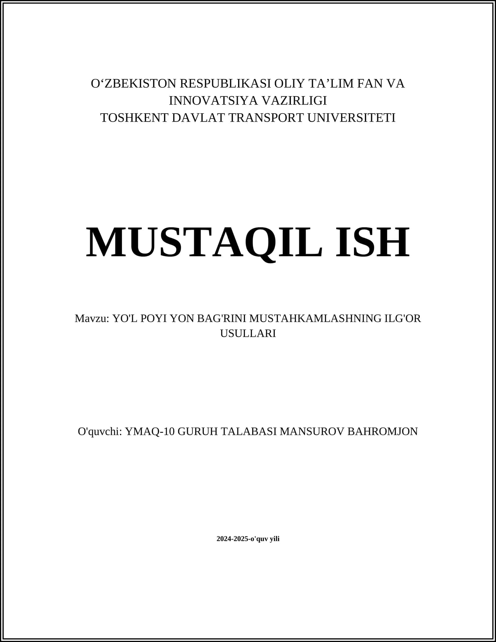 YO'L POYI YON BAG'RINI MUSTAHKAMLASHNING ILG'OR USULLARI 1