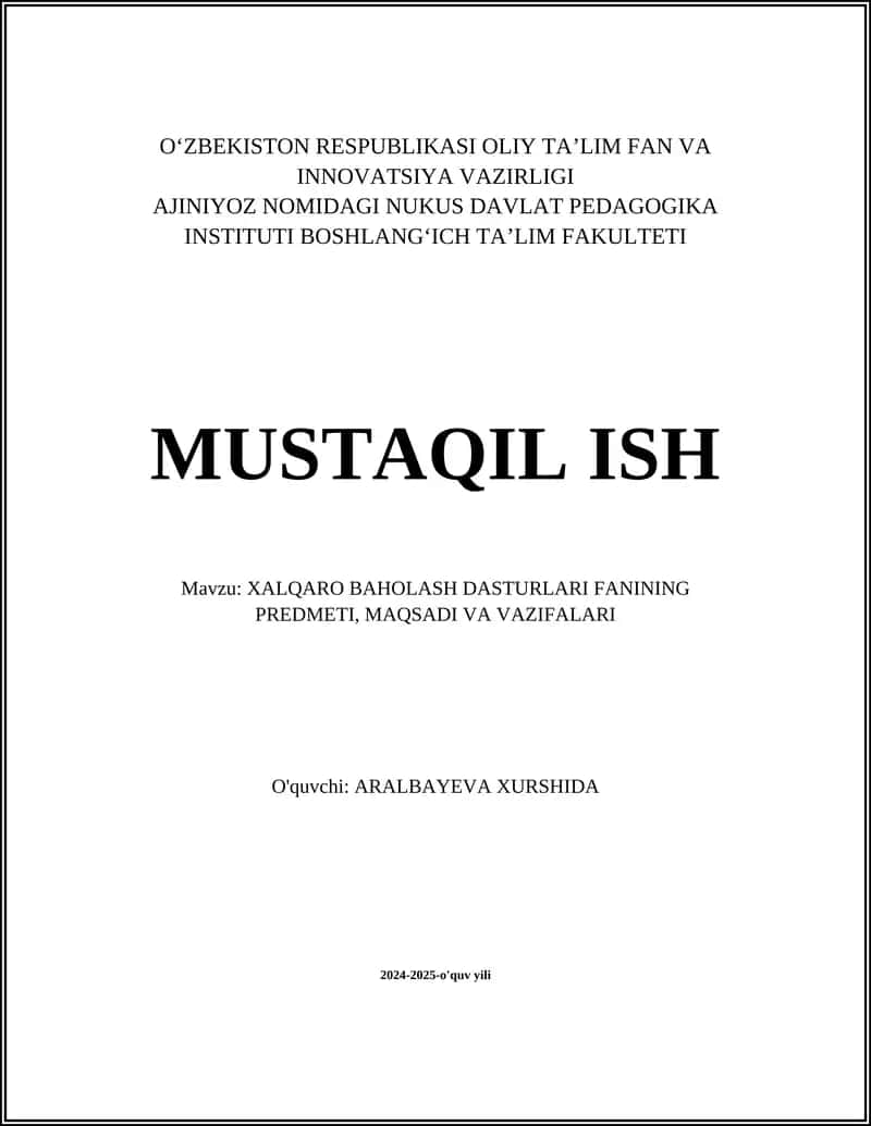 Xalqaro Baholash Dasturlari 1