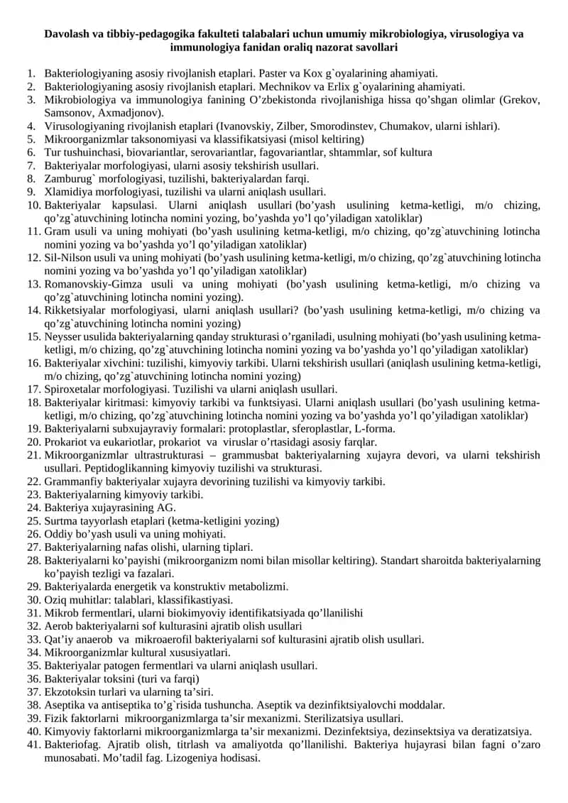 Umumiy mikrobiologiya, virusologiya va immunologiya 1