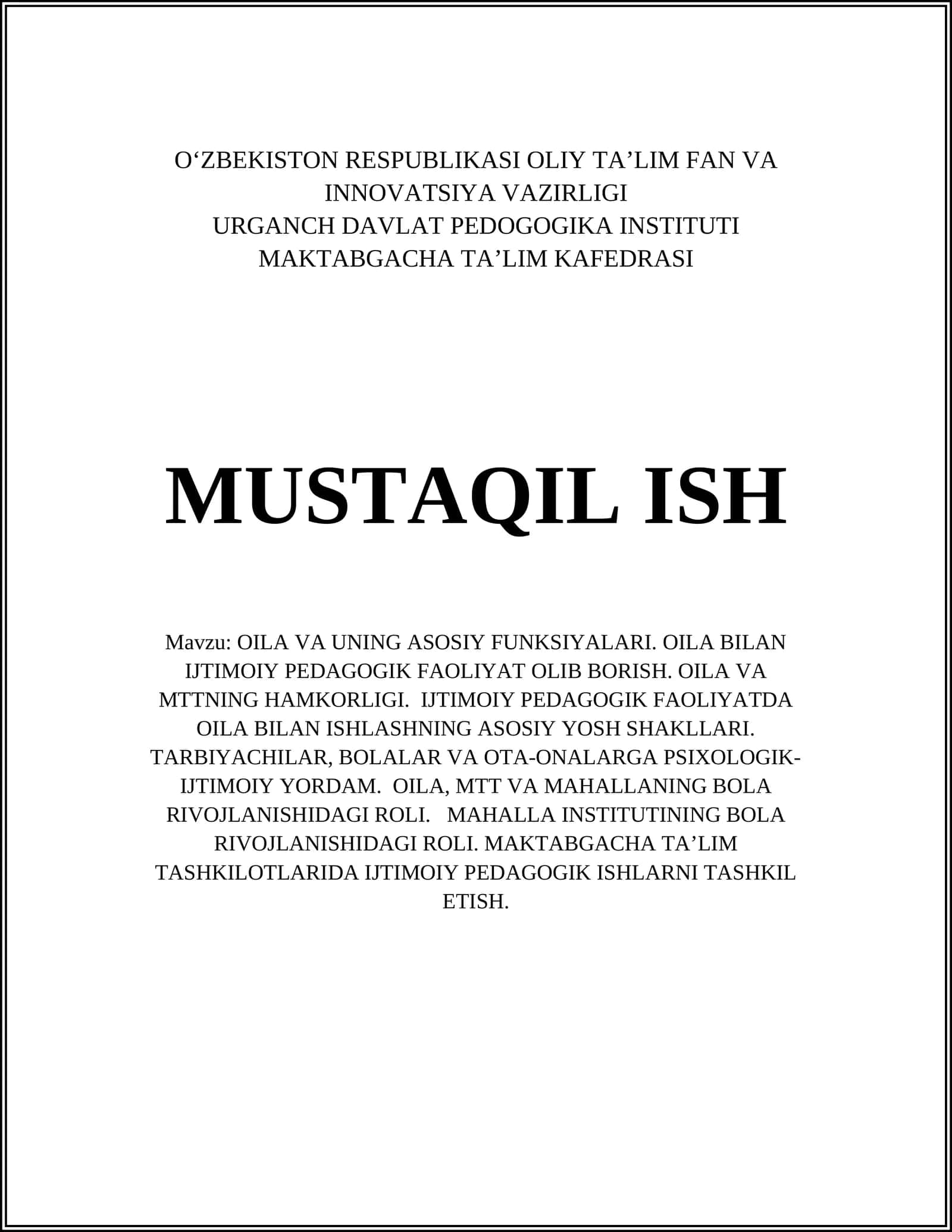 Oila tuzilishi va uning asosiy funksiyalari 1