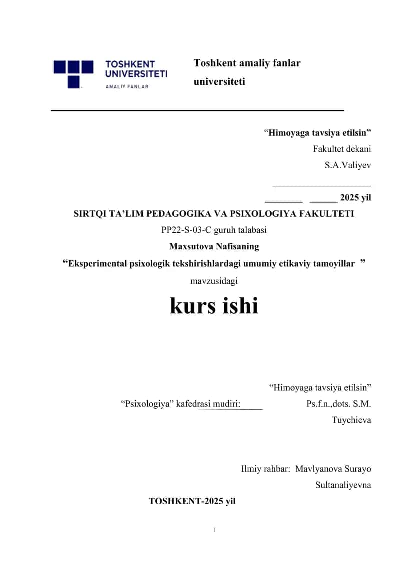Eksperimental psixologik tekshirishlardagi umumiy etikaviy tamoyillar 1