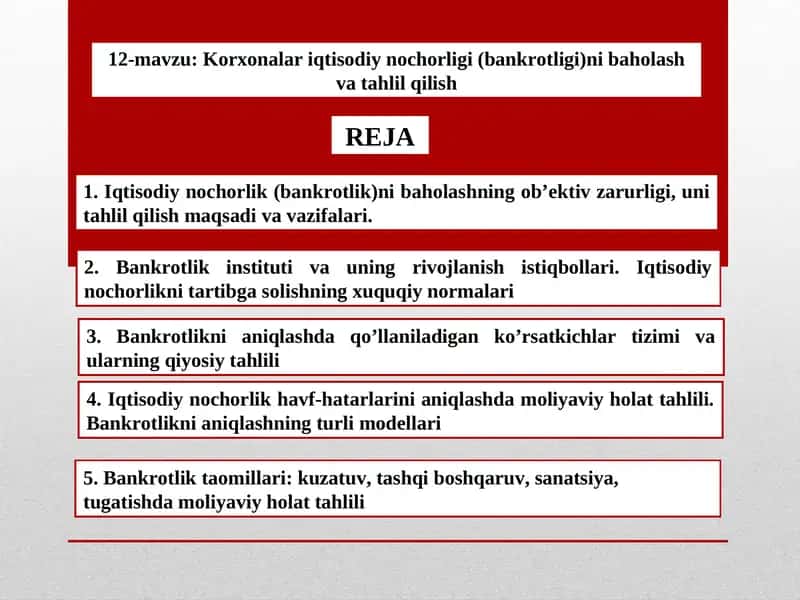 Korxonalar iqtisodiy nochorligi (bankrotligi)ni baholash va tahlil qilish 1