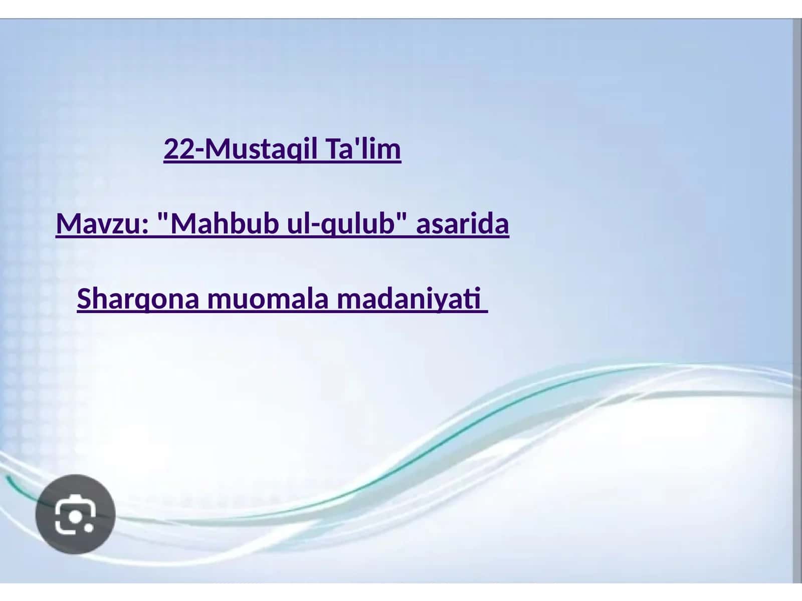 "Mahbubul-qulub"asaridaSharqonamuomalamadaniyati 1