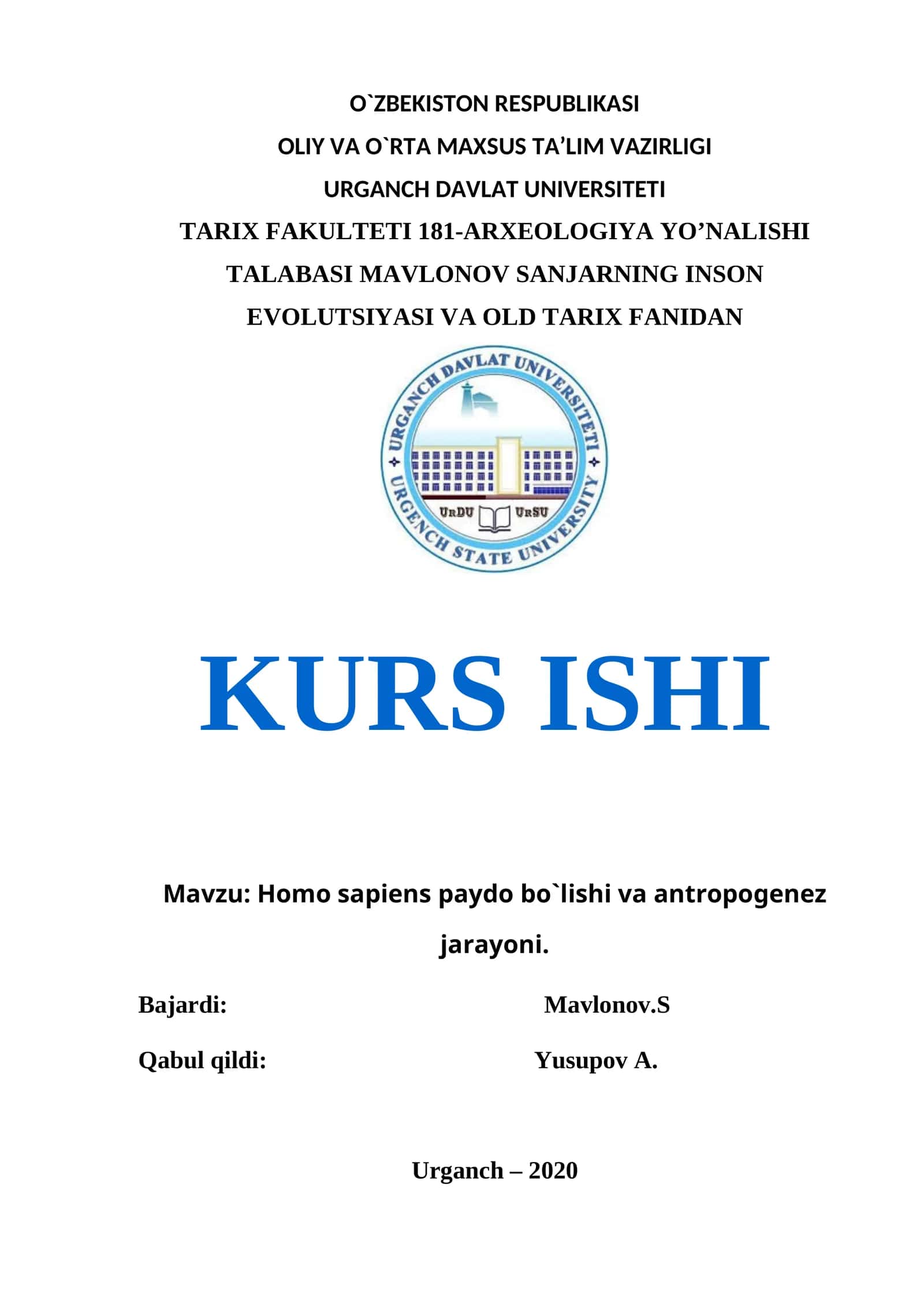 Homo sapiens paydo bo`lishi va antropogenez jarayonini tugalanishi 1