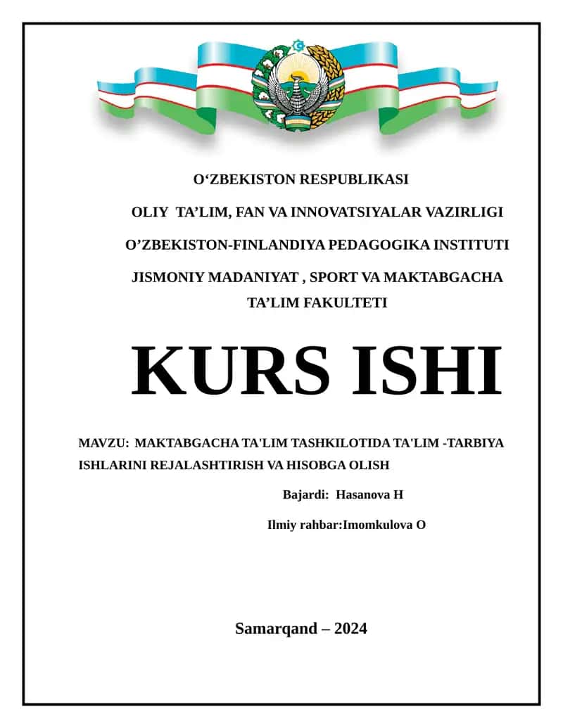 MAKTABGACHA TA'LIM TASHKILOTIDA TA'LIM -TARBIYA ISHLARINI REJALASHTIRISH VA HISOBGA OLISH 1