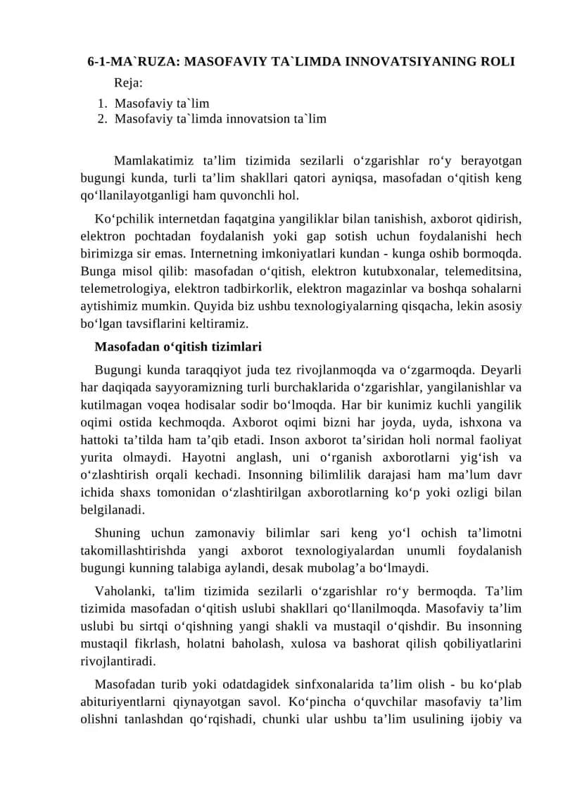 MASOFAVIY TA`LIMDA INNOVATSIYANING ROLI 1