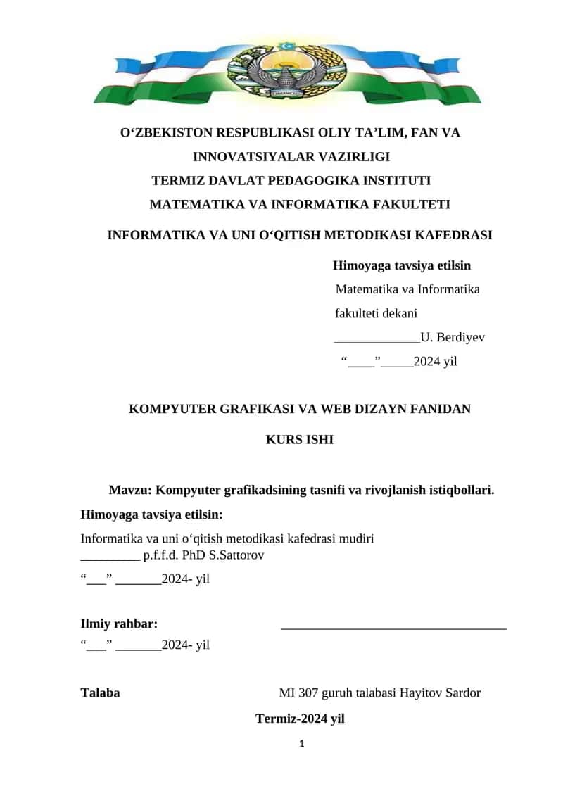 Kompyuter grafikadsining tasnifi va rivojlanish istiqbollari 1