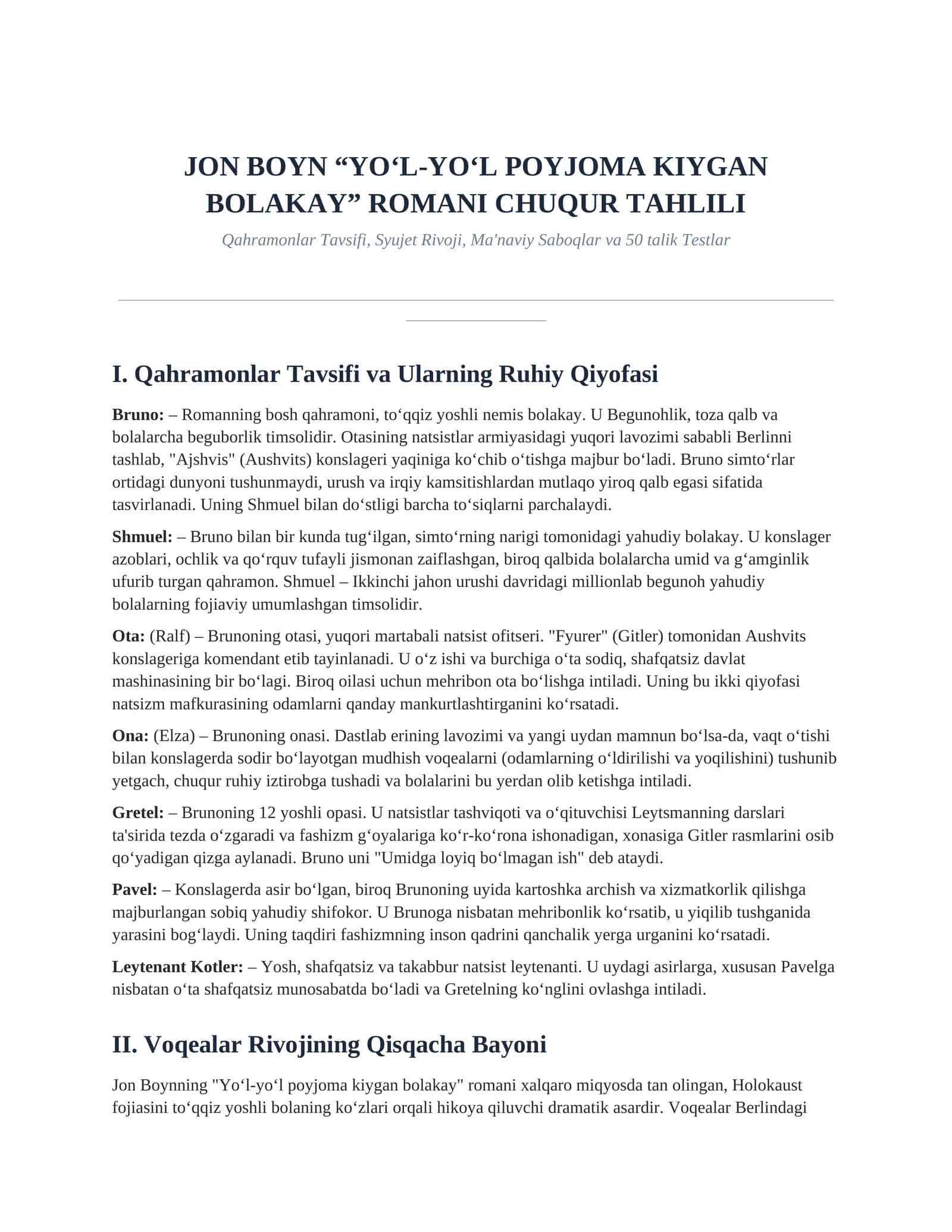 JON BOYN “YO‘L-YO‘L POYJOMA KIYGAN BOLAKAY” ROMANI CHUQUR TAHLILI 1