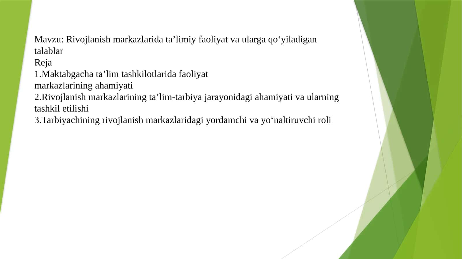 Rivojlanish markazlarida taʼlimiy faoliyat va ularga qoʻyiladigan talablar 1