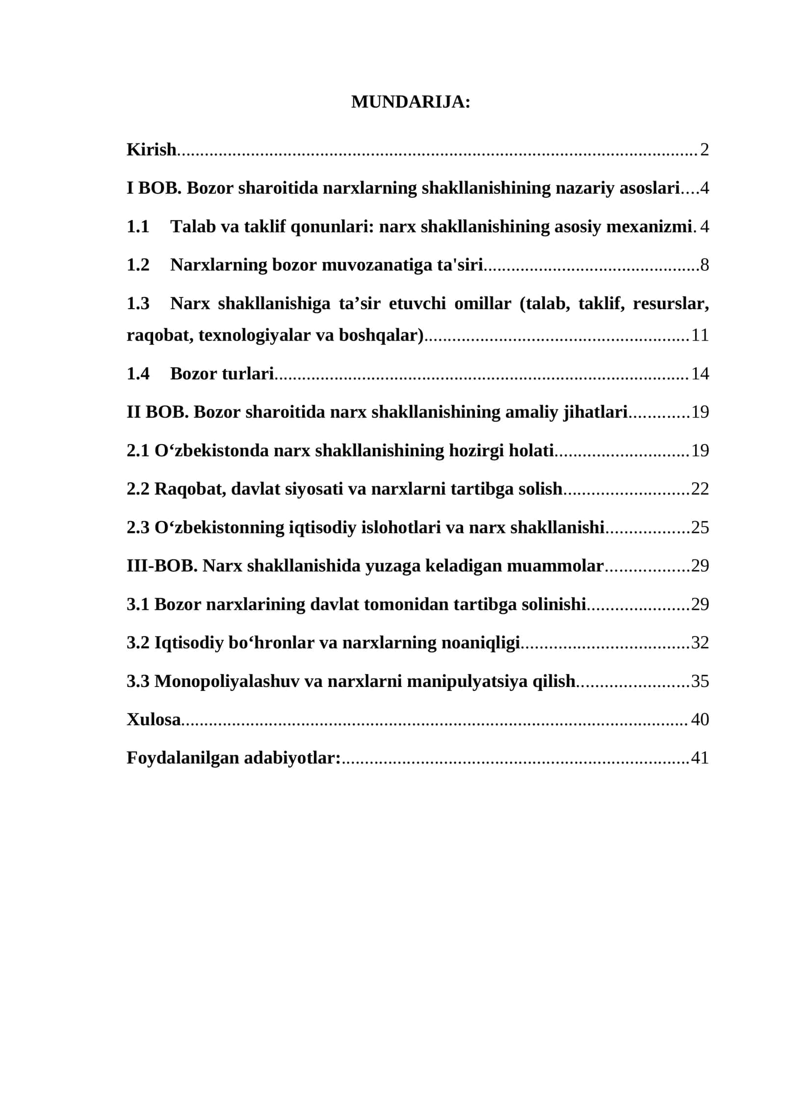 Bozor sharoitida narxlarning shakllanishi. 1