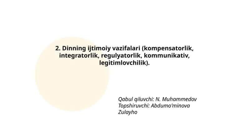 Dinning ijtimoiy vazifalari 1