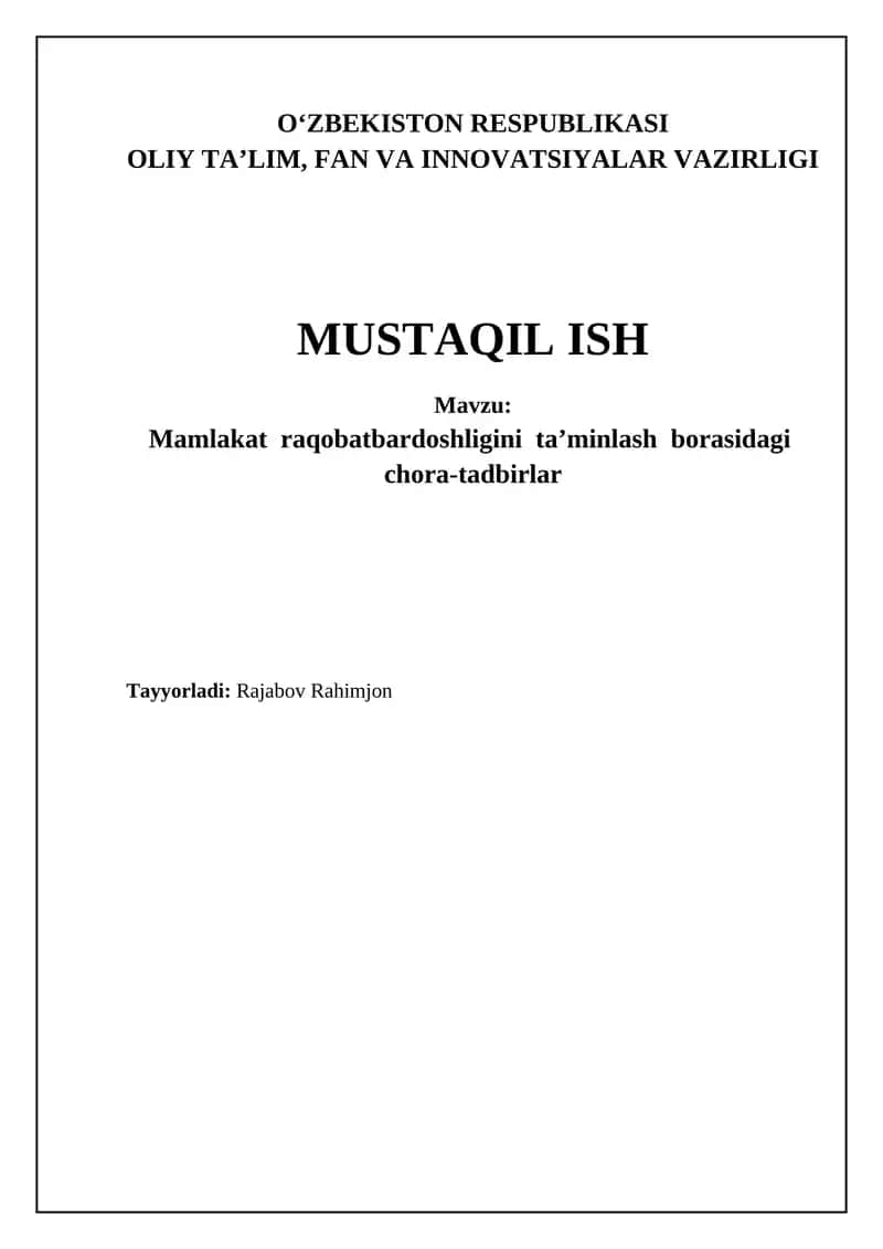Mamlakat raqobatbardoshligini ta’minlash borasidagi chora-tadbirlar 1