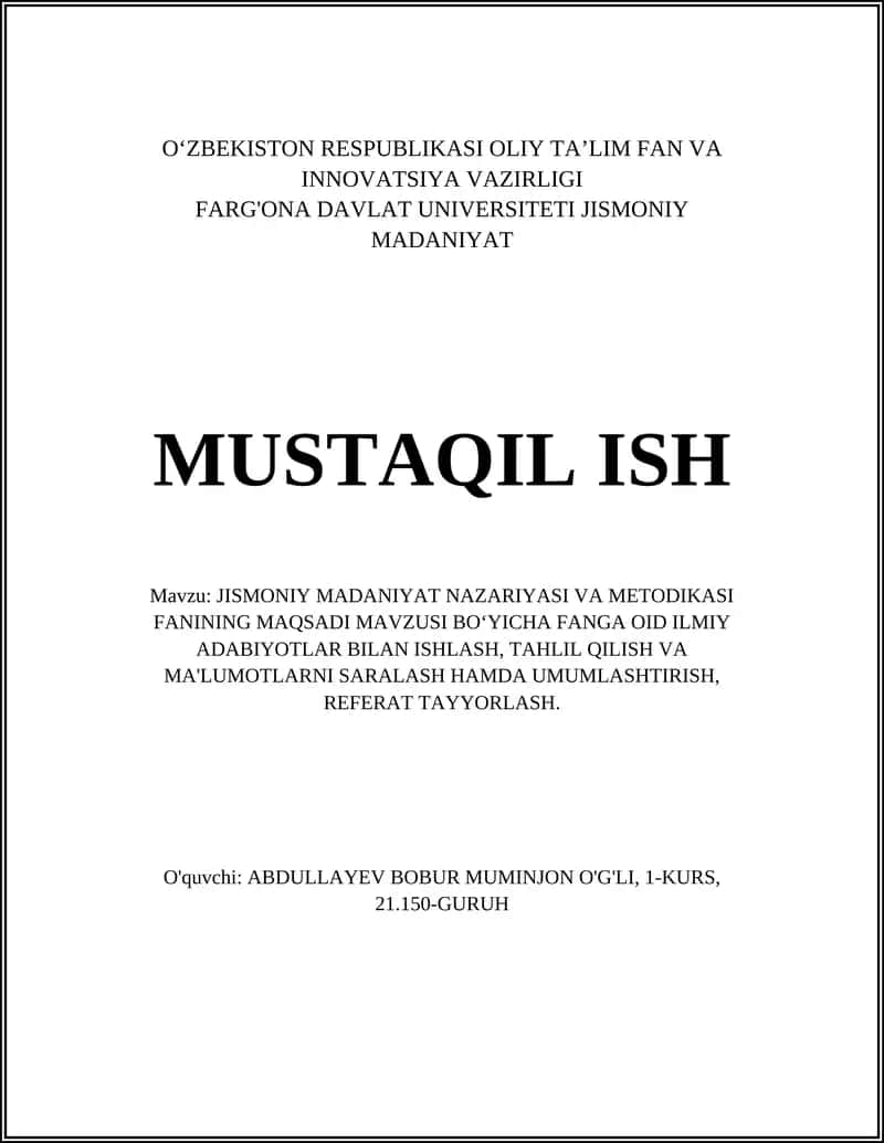 Jismoniy Madaniyat Nazariyasi va Metodikasi 1