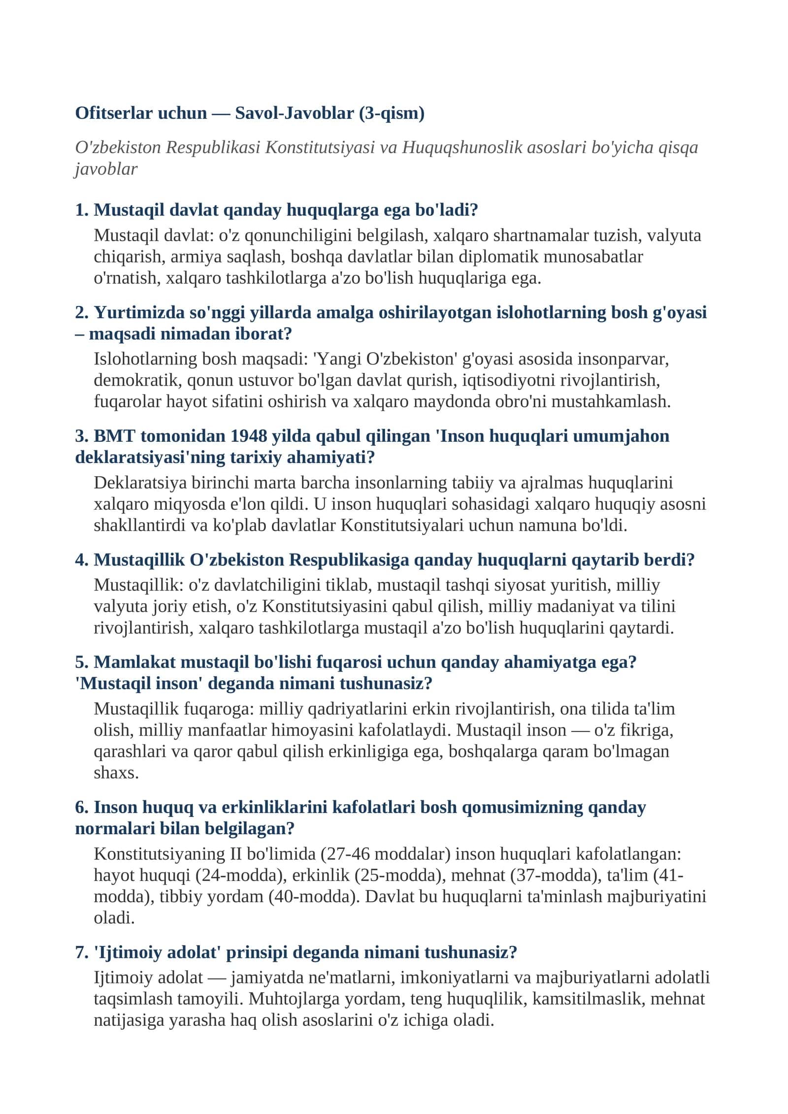 Ofitserlar uchun — Savol-Javoblar (3-qism) 1