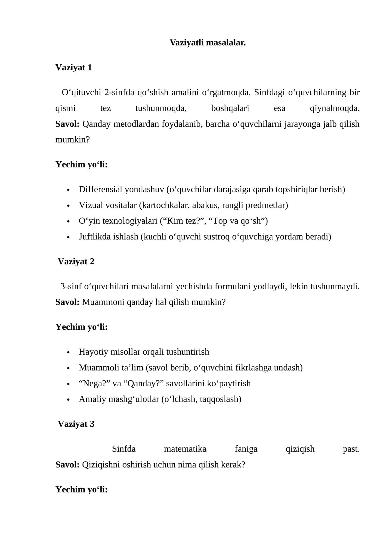 : Matematikaga ixtisoslashtirilgan boshlang‘ich sinflarda o‘qitish metodlarining ahamiyati 1