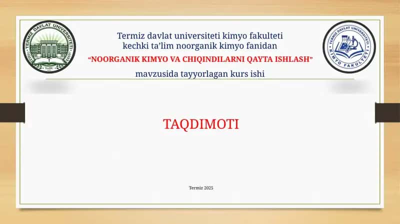 NOORGANIK KIMYO VA CHIQINDILARNI QAYTA ISHLASH 1