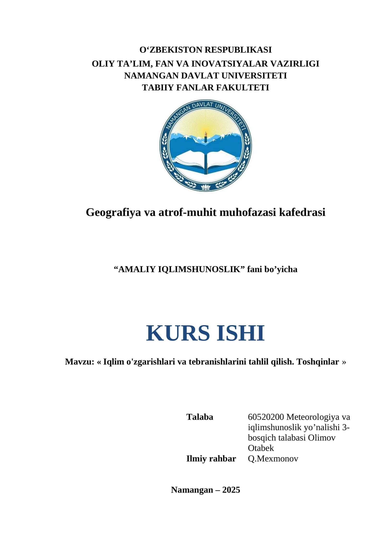 Iqlim o'zgarishlari va tebranishlarini tahlil 1