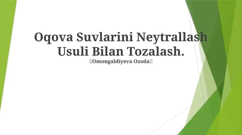 Oqova Suvlarini Neytrallash Usuli Bilan Tozalash 1