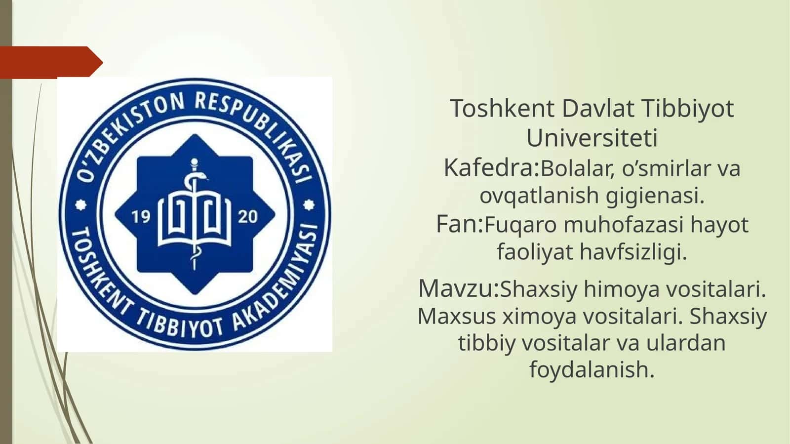 Shaxsiy himoya vositalari. Maxsus himoya vositalari. Shaxsiy tibbiy vositalar va ulardan foydalanish 1