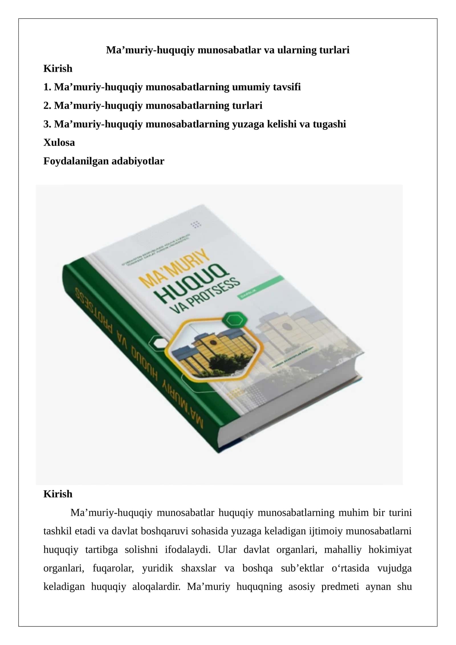 Ma’muriy-huquqiy munosabatlar va ularning turlari 1