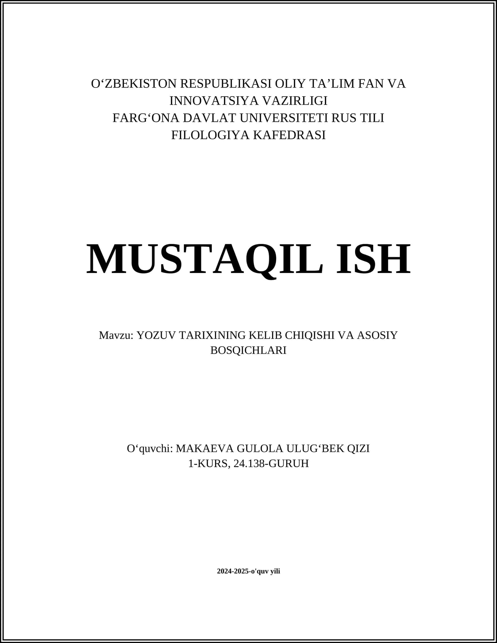 YOZUV TARIXINING KELIB CHIQISHI VA ASOSIY BOSQICHLARI 1