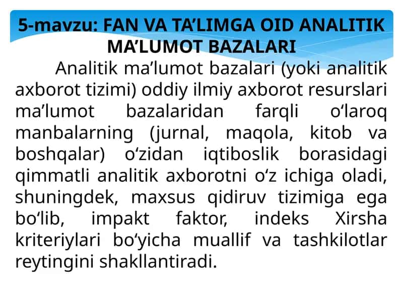 ANALITIK MA’LUMOT BAZALARI 1