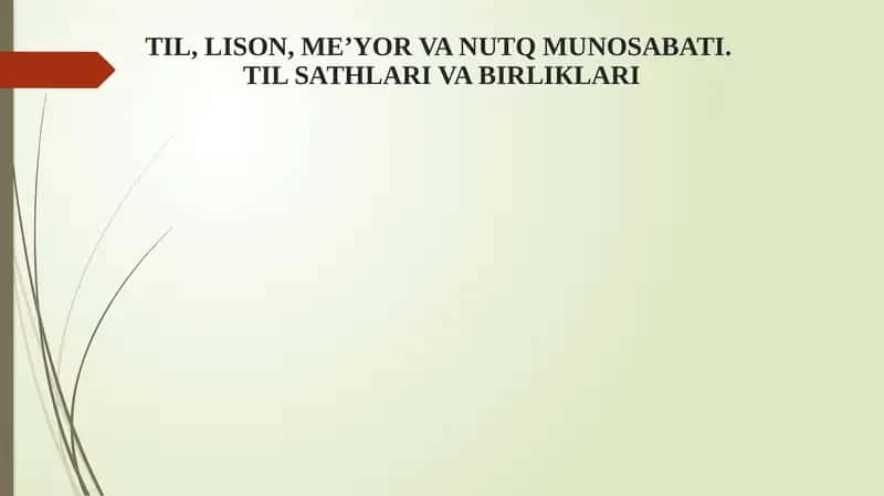 TIL, LISON, ME’YOR VA NUTQ MUNOSABATI. TIL SATHLARI VA BIRLIКLARI 1