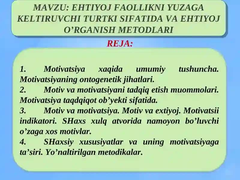 Motivatsiya va Faollik