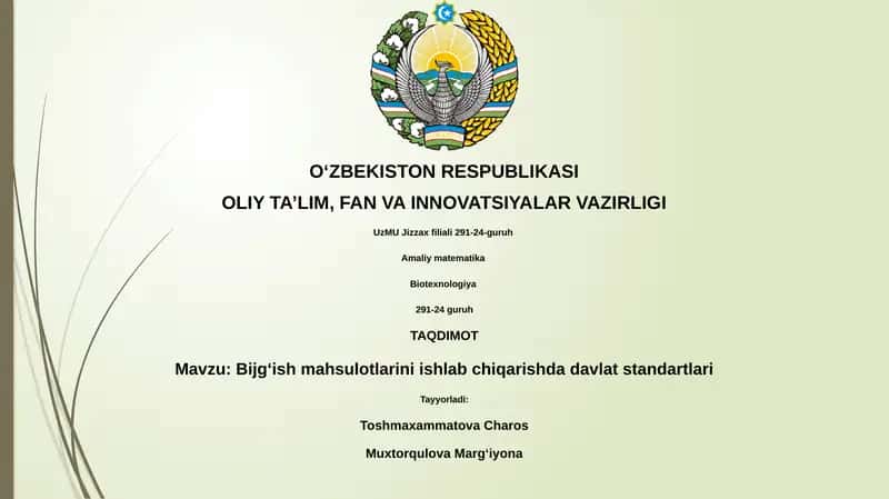 Bijgʻish mahsulotlarini ishlab chiqarishda davlat standartlari 1