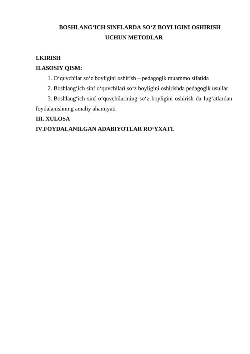 BOSHLANG‘ICH SINFLARDA SO‘Z BOYLIGINI OSHIRISH UCHUN METODLAR 1