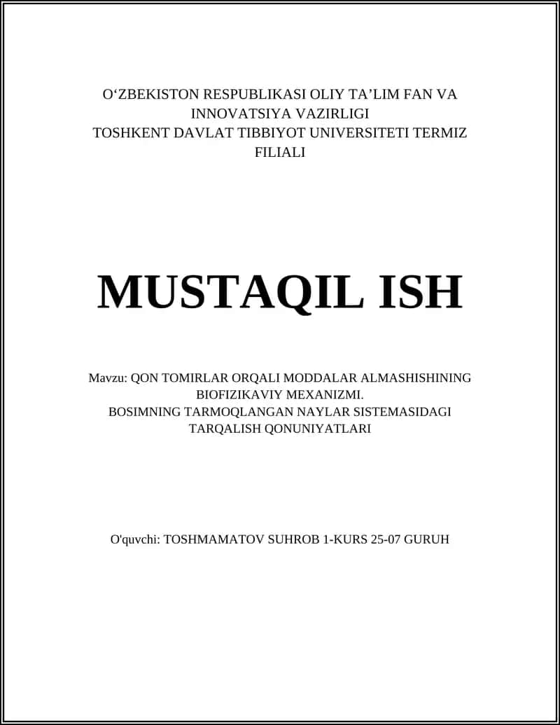 QON TOMIRLAR ORQALI MODDALAR ALMASHISHINING BIOFIZIKAVIY MEXANIZMI 1
