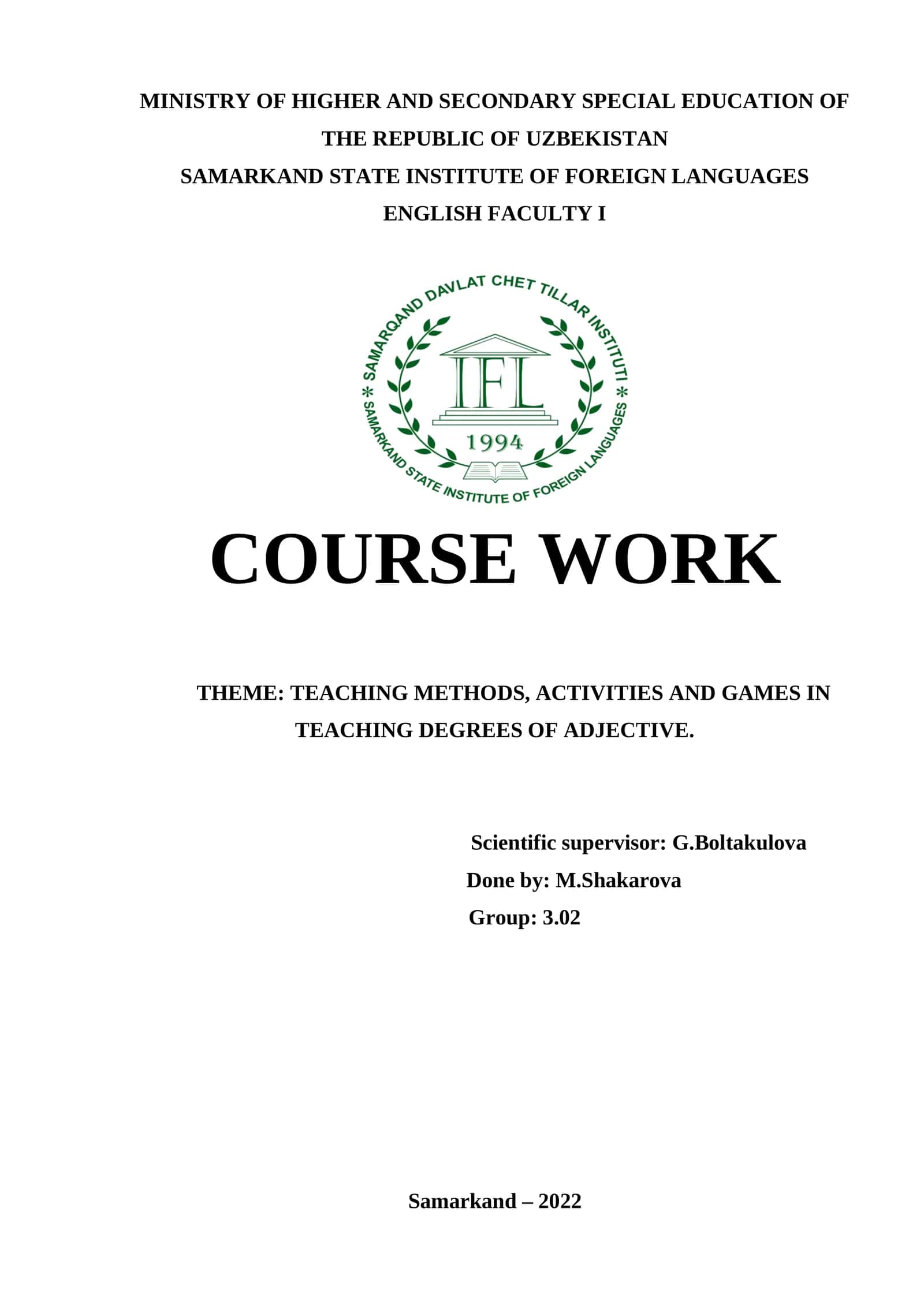 TEACHING METHODS, ACTIVITIES AND GAMES IN TEACHING DEGREES OF ADJECTIVE 1