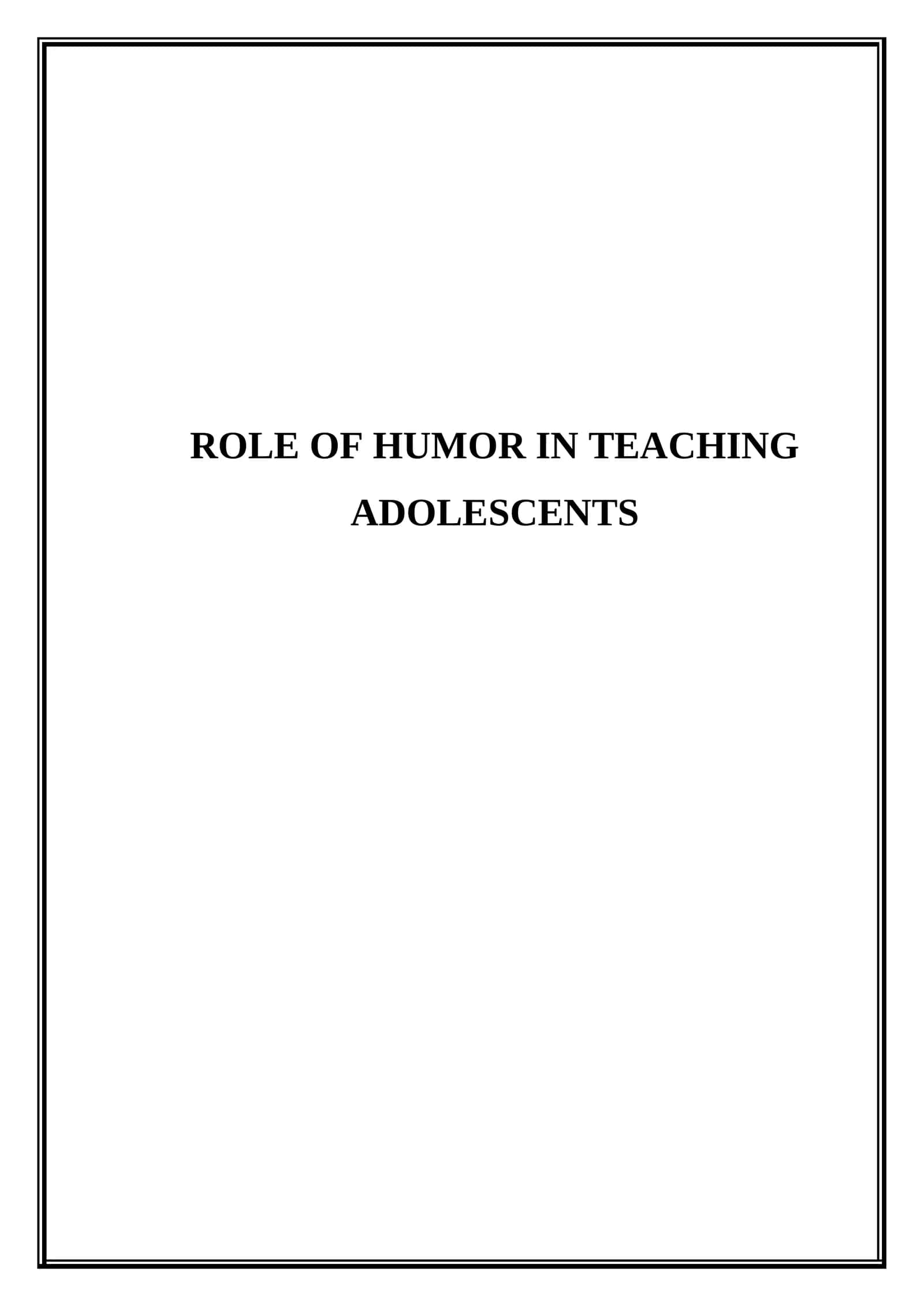 Role of humor in teaching adolescents 1
