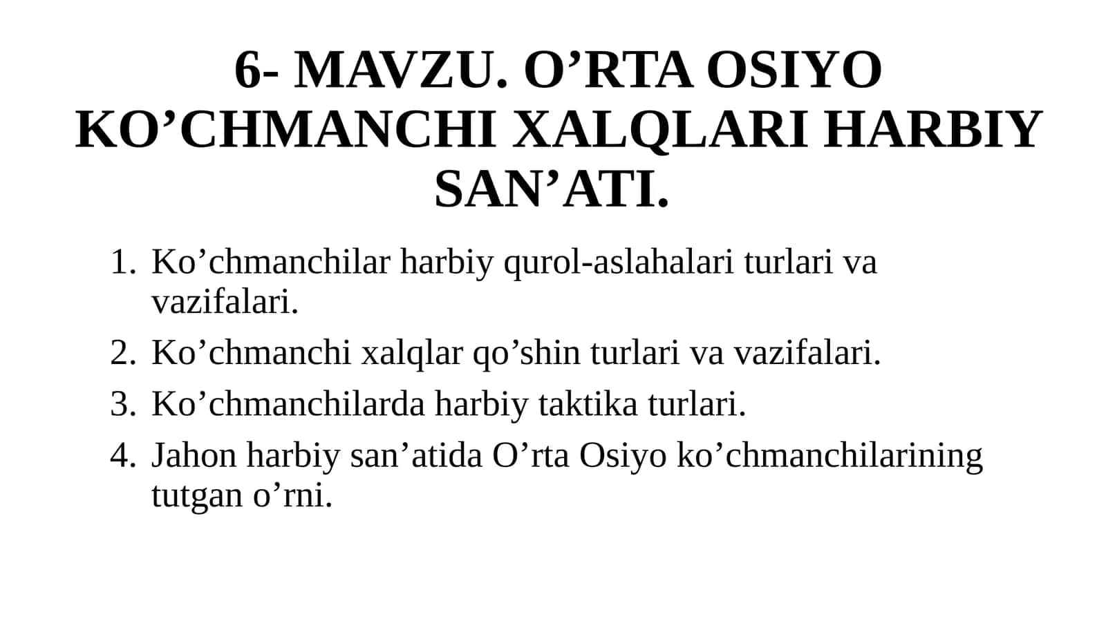 O’RTA OSIYO KO’CHMANCHI XALQLARI HARBIY SAN’ATI 1