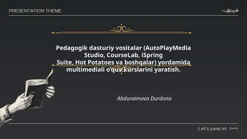 Pedagogik dasturiy vositalar (AutoPlayMedia Studio, CourseLab, iSpring Suite, Hot Potatoes va boshqalar) yordamida multimediali o’quv kurslarini yaratish 1