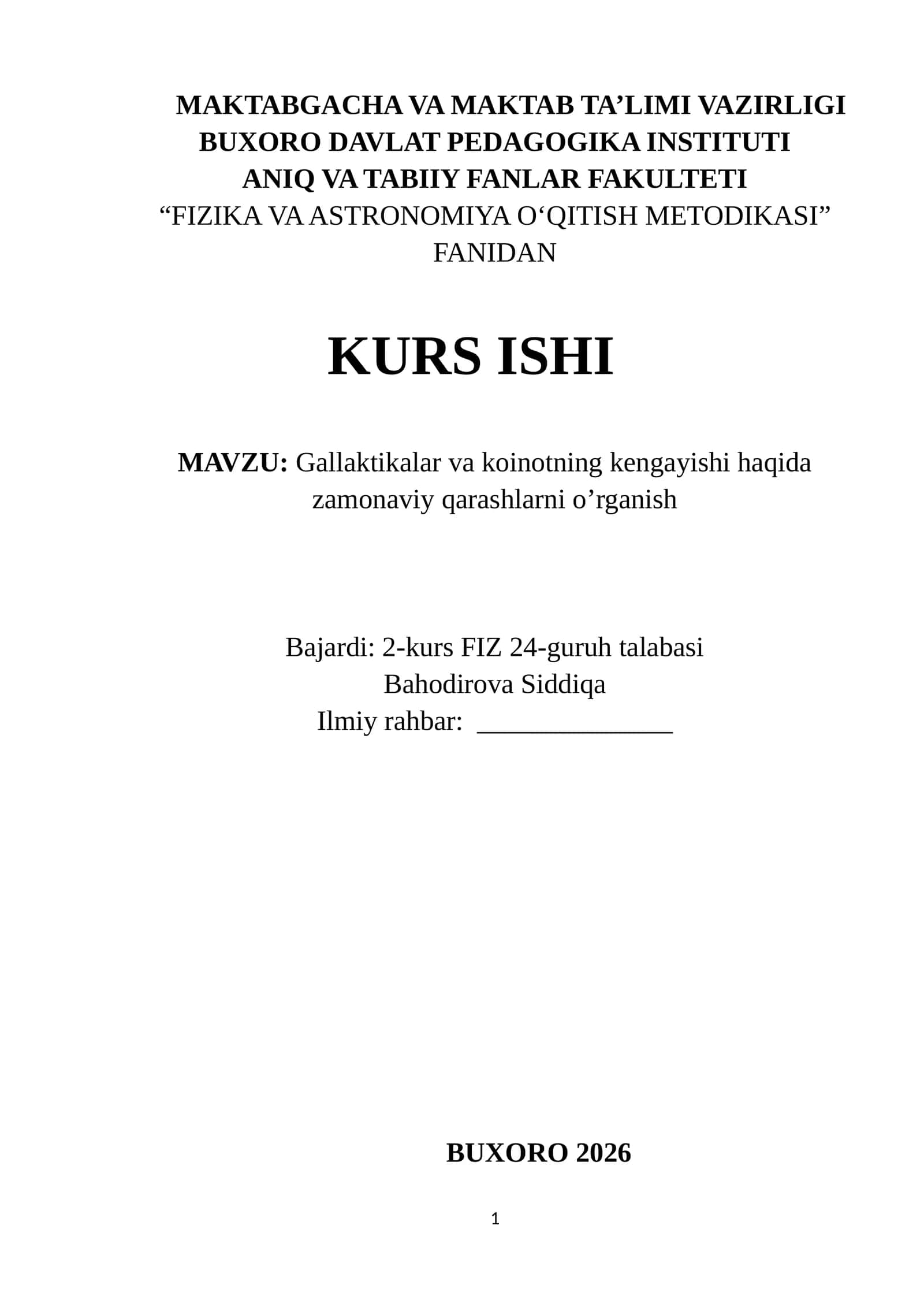 Gallaktikalar va koinotning kengayishi haqida zamonaviy qarashlarni o’rganish 1
